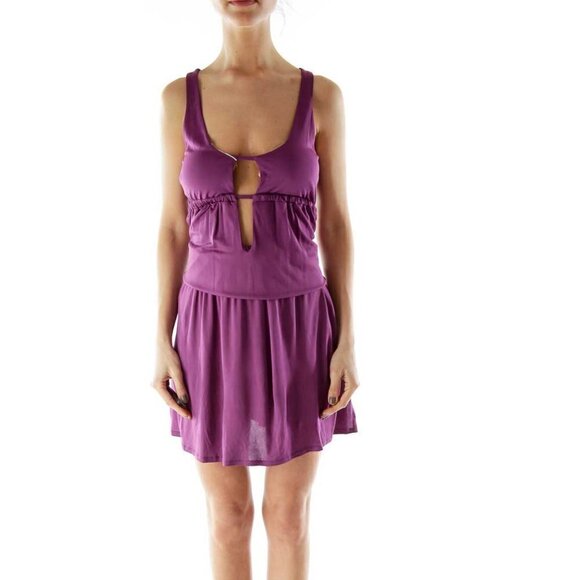 JO NO FUI Purple Cut-Out Round Neck Day Dress - Picture 3 of 3